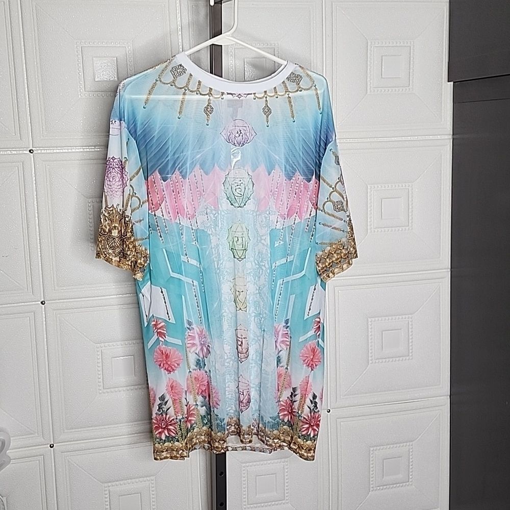 NWT 24 HRS Mind of the Mantra Visuddah Mesh Printed SS Tee large